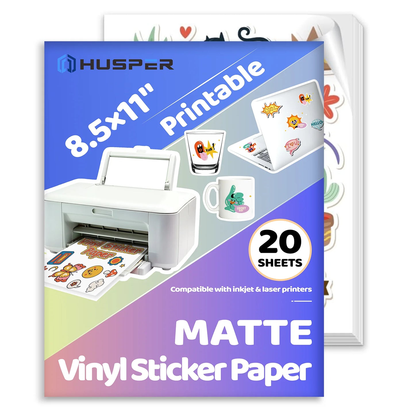 8.5x11 Inch Matte White Printable Vinyl Sticker Paper Self-Adhesive Inkjet Compatible