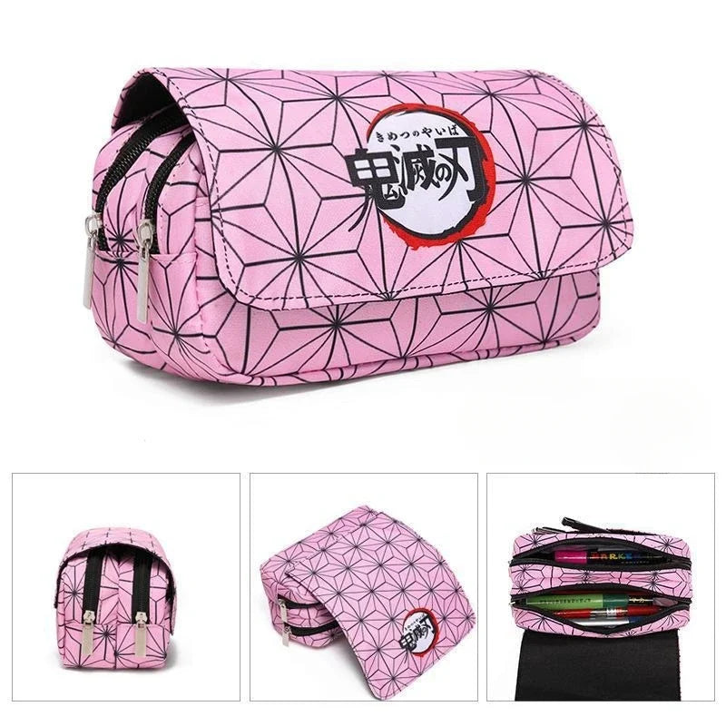 Anime Demon Slayer Pencil Case Student Bilayer Storage Bag