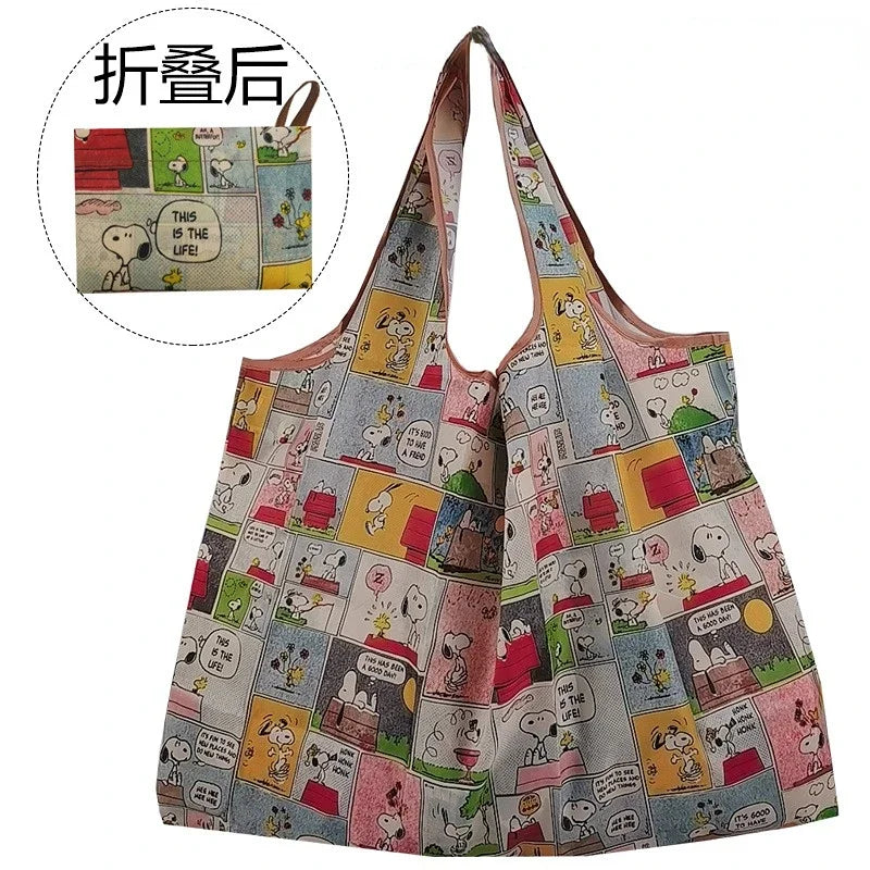 Snoopy Foldable Shopping Bag Thick Nylon Large Tote Reusable Waterproof Polyester