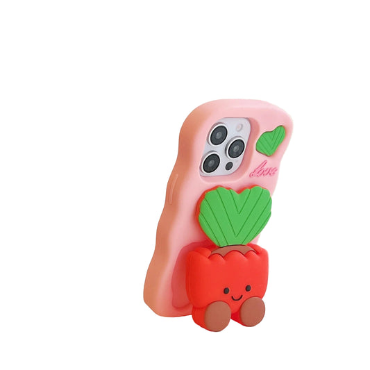 Soft Silicone 3D Potted stand for iPhone Shatterproof Cover