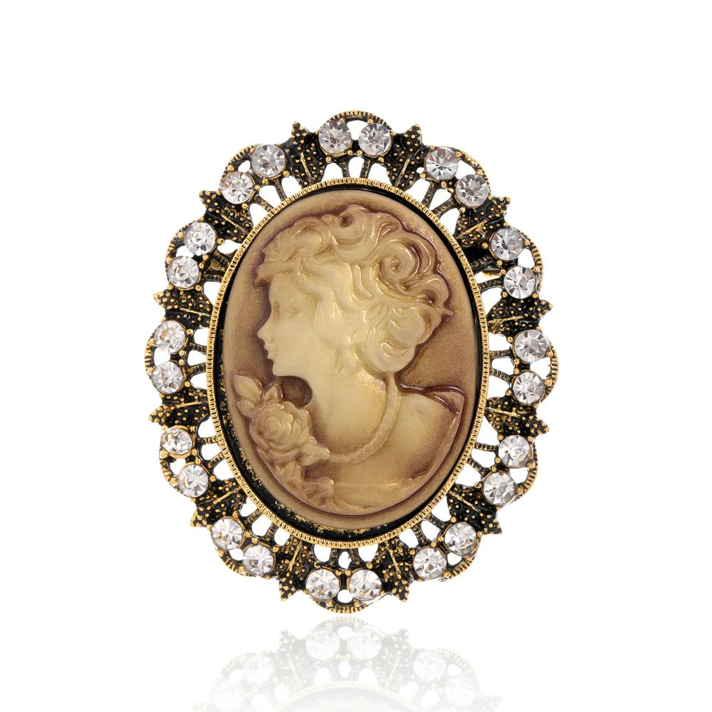 Vintage Victorian Design Queen's Cameo Brooch Pin, Antique