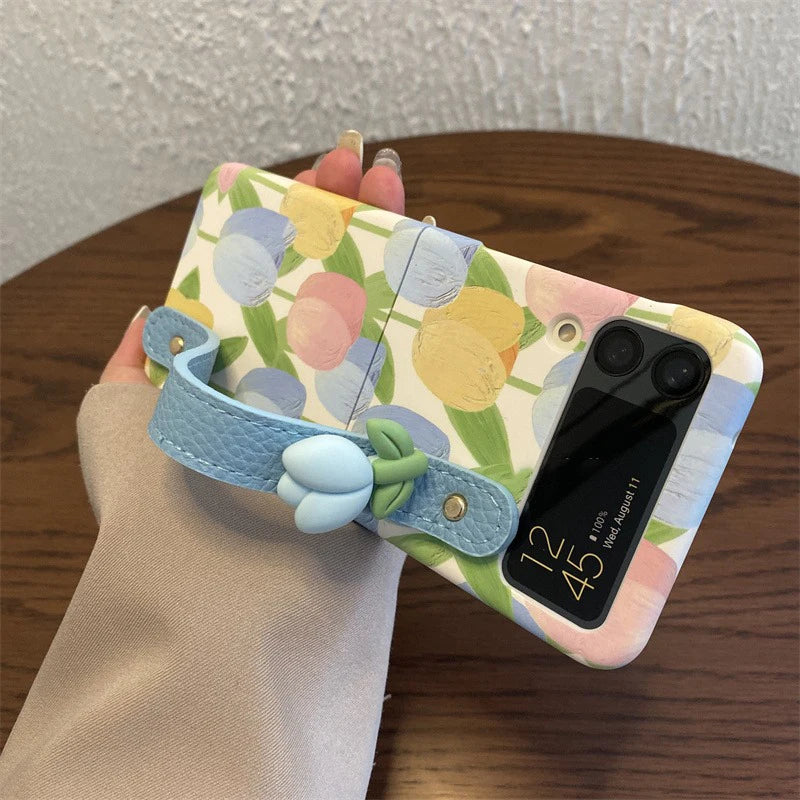 3D Tulip Wrist Strap Bracket Case for Samsung Galaxy Z Flip