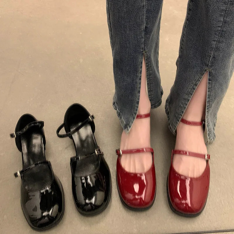 Buckle Pumps Women Elegant Shallow Hollow Thick Heel Casual Shoes