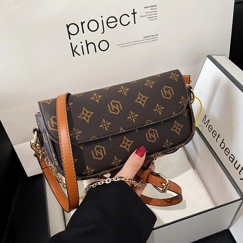 Retro printed small square bag versatile single shoulder bag