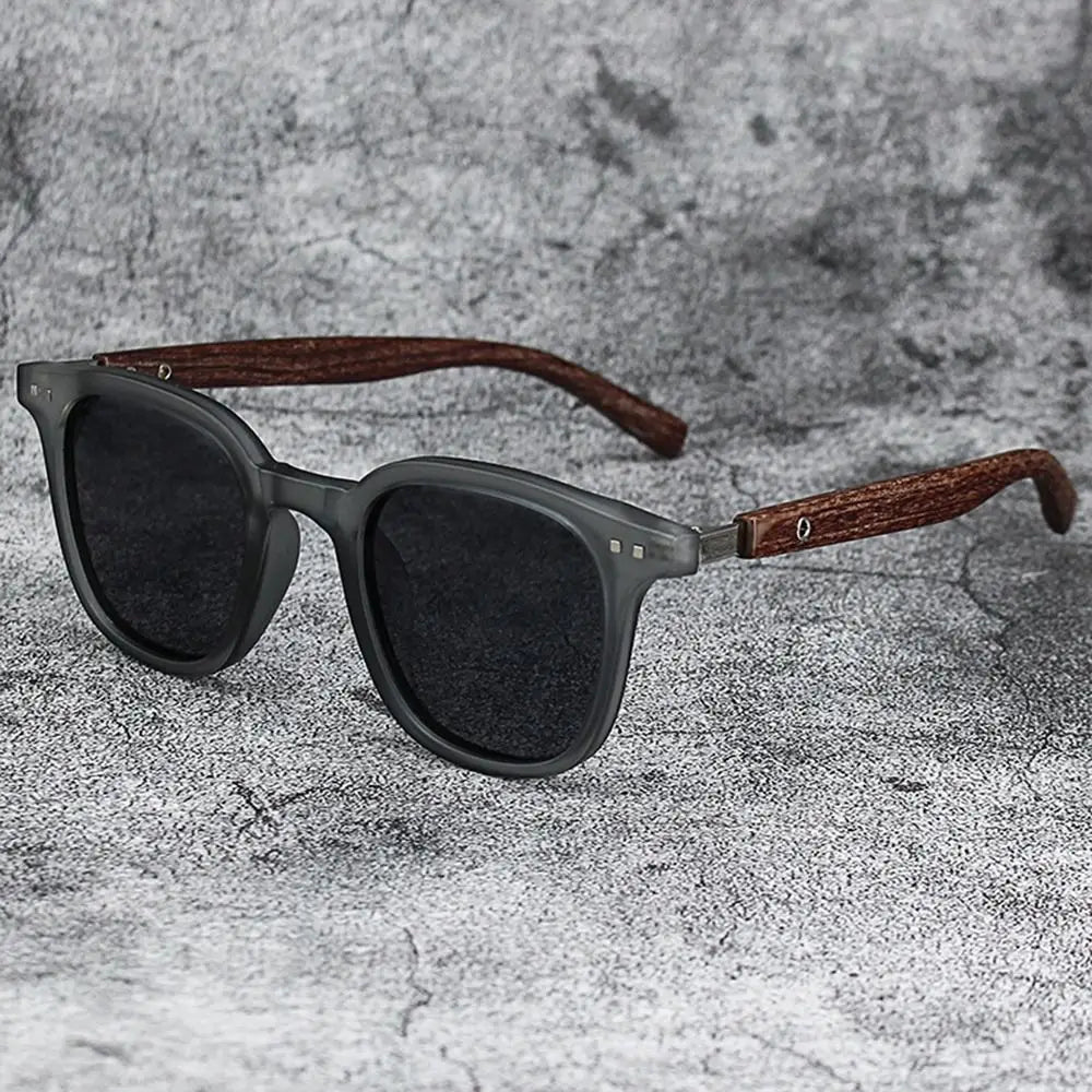 Trendy Retro Wood Grain Sunglasses Square Frame UV Protection