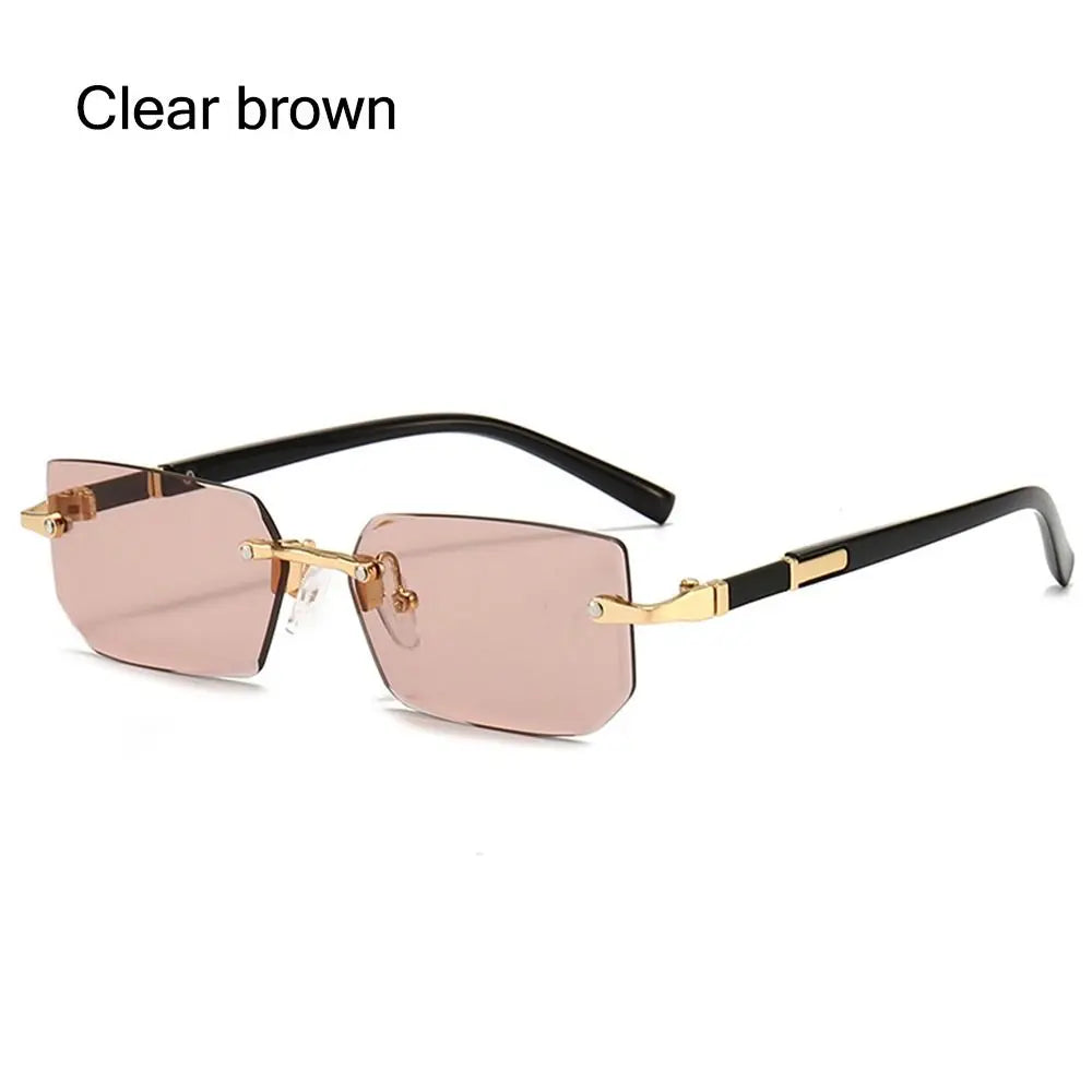 Trendy Rimless Sunglasses Frameless Rectangle Retro Shades Summer