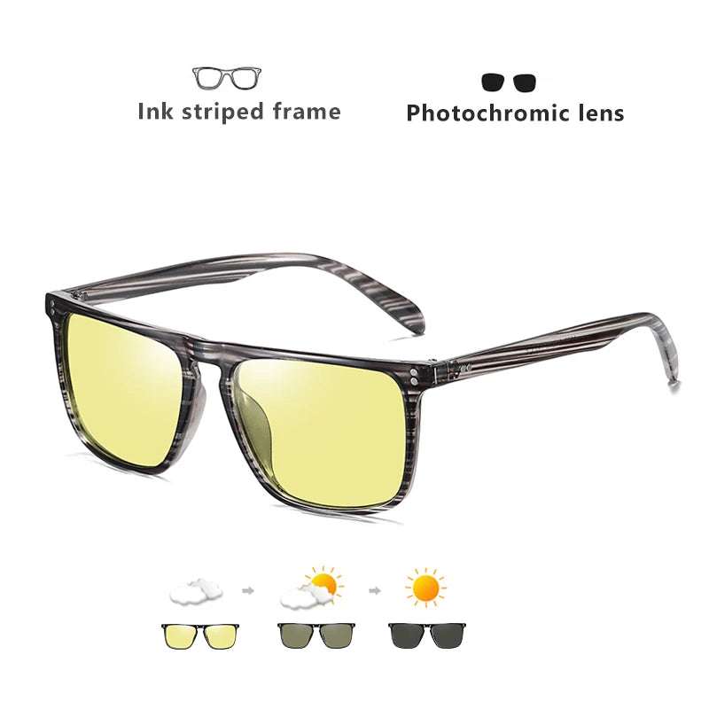 Brand Rivet Square Photochromic Sunglasses Polarized