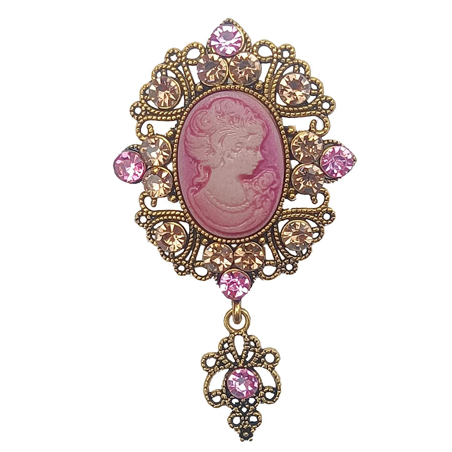 Vintage Crystal Rhinestones Cameo Brooches for Women Queen Head Brooch Pin