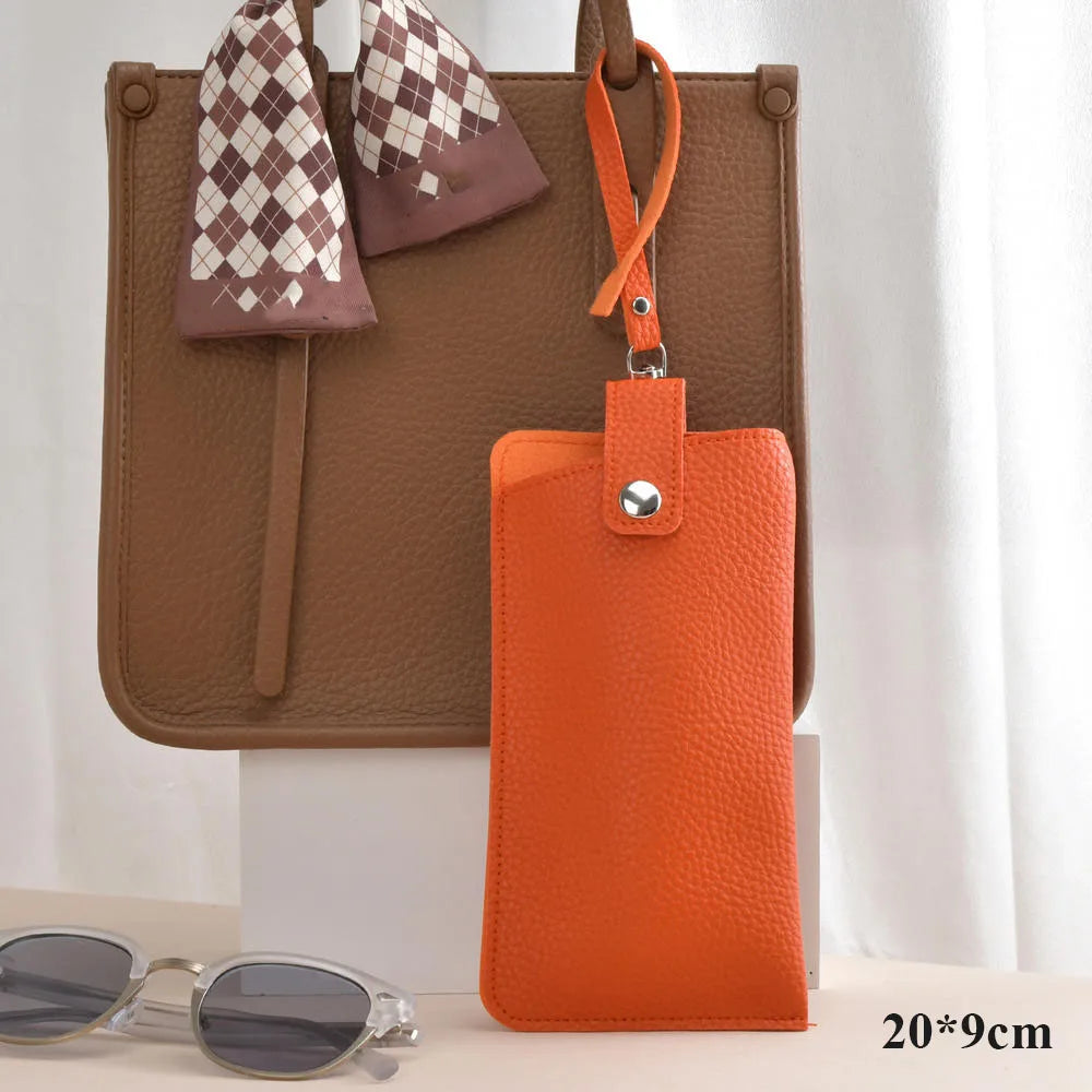 Soft Lychee Pattern PU Leather Glasses Bag Retro Sunglasses