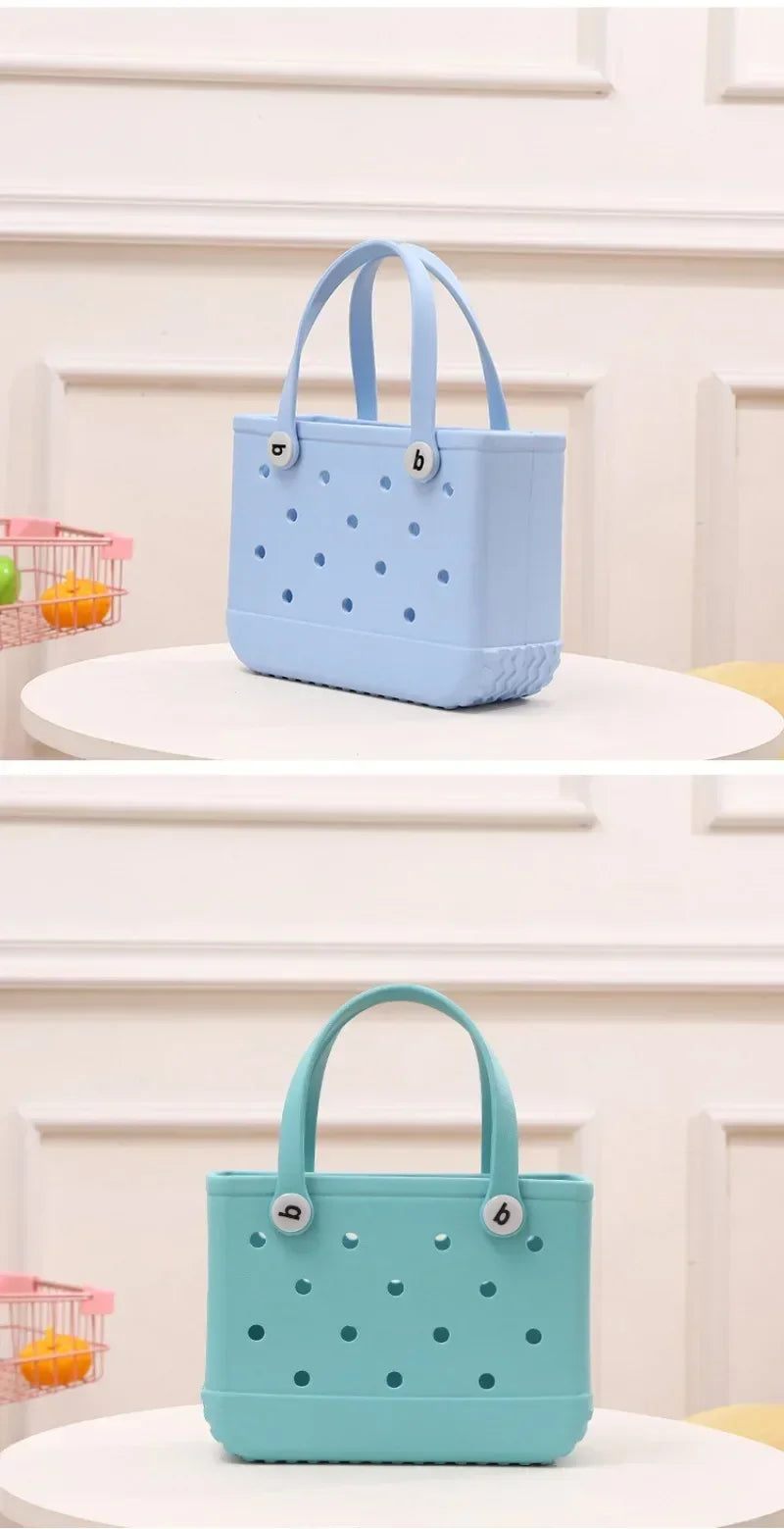 Small Beach Bag Tote Silicone Basket Waterproof Mini Jelly Handbag