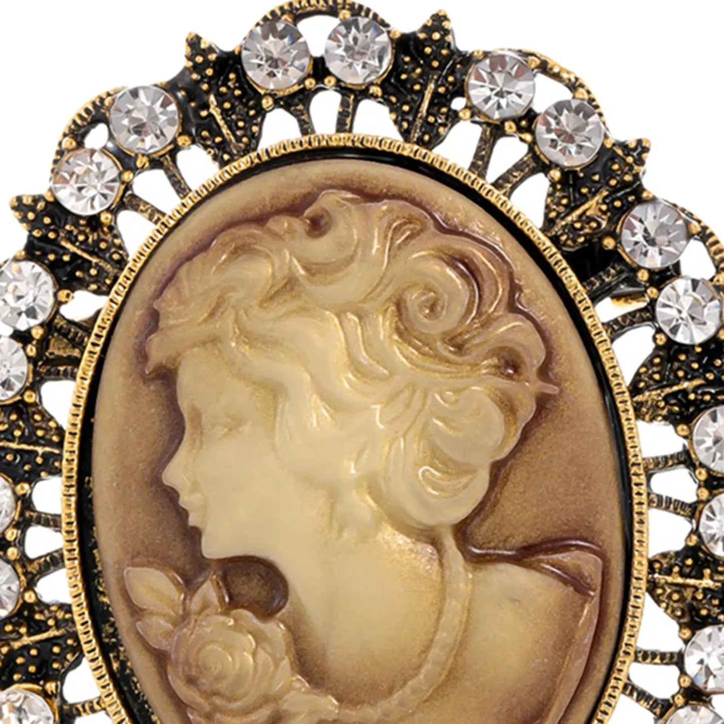Lady Portrait Brooch Pin Rhinestone Vintage Style Gem Brooch