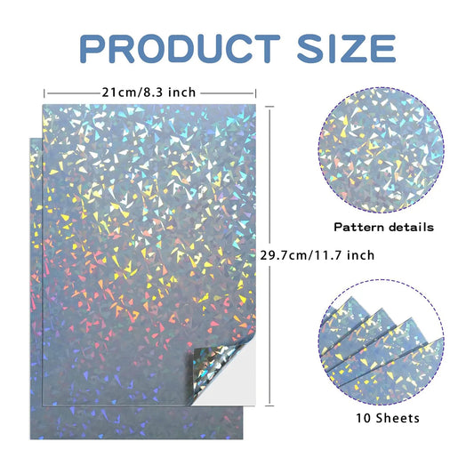 10 Sheets Diamond Printable Vinyl Sticker Paper - A4(8.3×11.7 Inch)