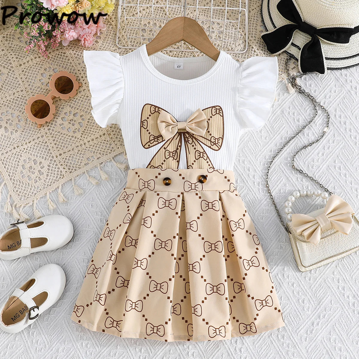 School Outfit Flutter Sleeve Front Bow