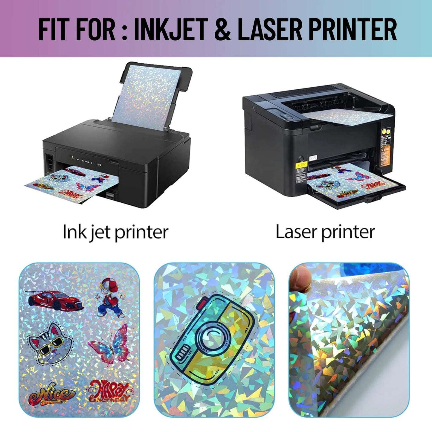 10 Sheets Diamond Printable Vinyl Sticker Paper - A4(8.3×11.7 Inch)