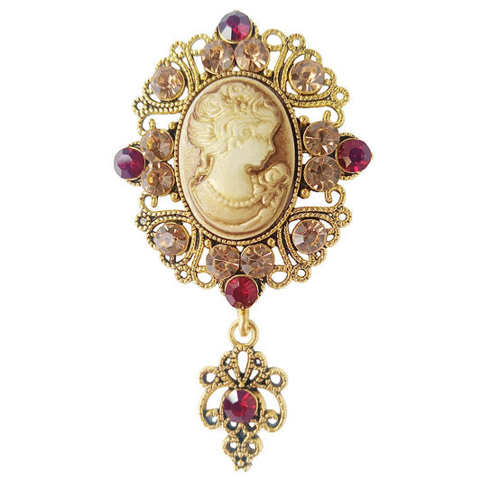 Vintage Crystal Rhinestones Cameo Brooches for Women Queen Head Brooch Pin