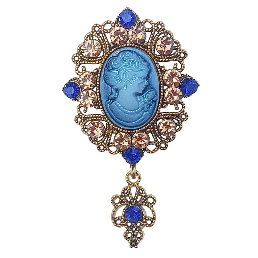 Vintage Crystal Rhinestones Cameo Brooches for Women Queen Head Brooch Pin