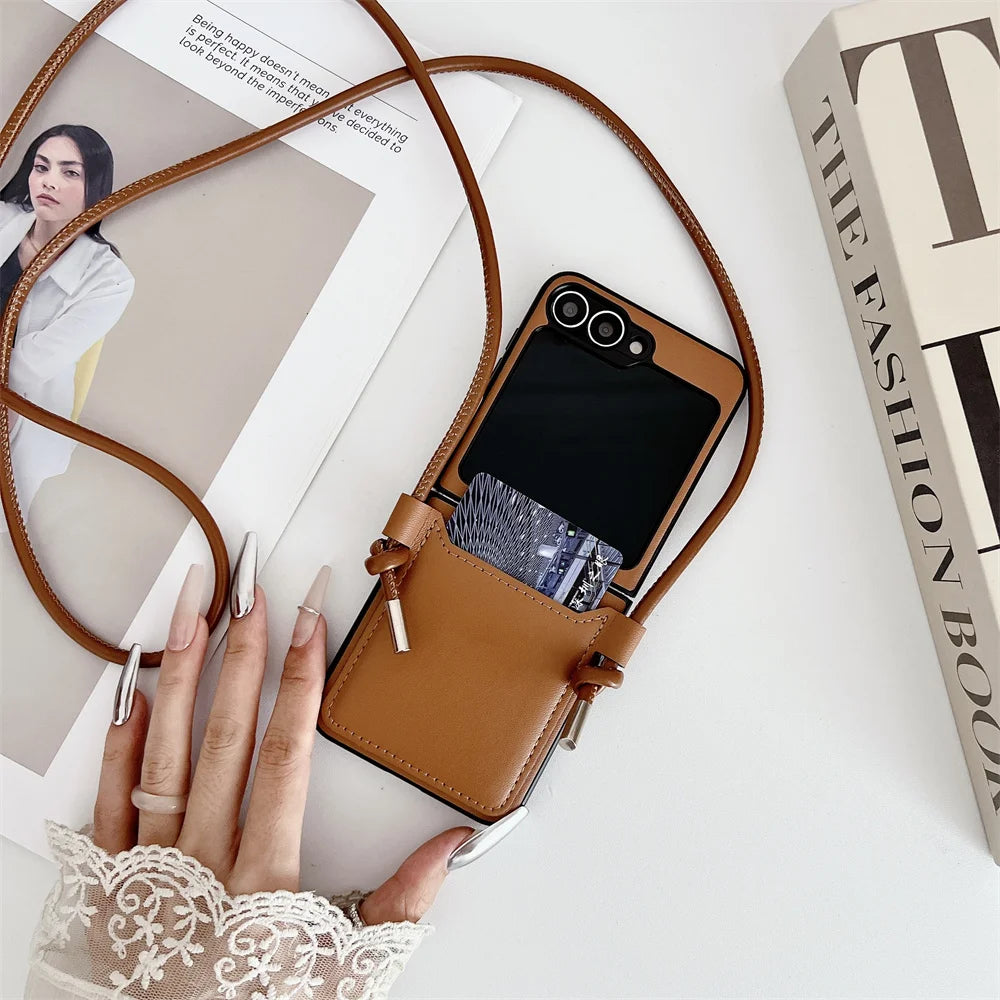 Card Bag Leather Folding Phone Case for Samsung Galaxy Z Flip