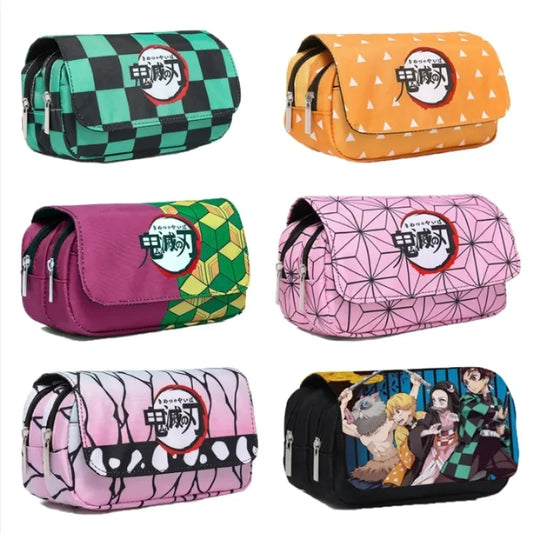 Anime Demon Slayer Pencil Case Student Bilayer Storage Bag