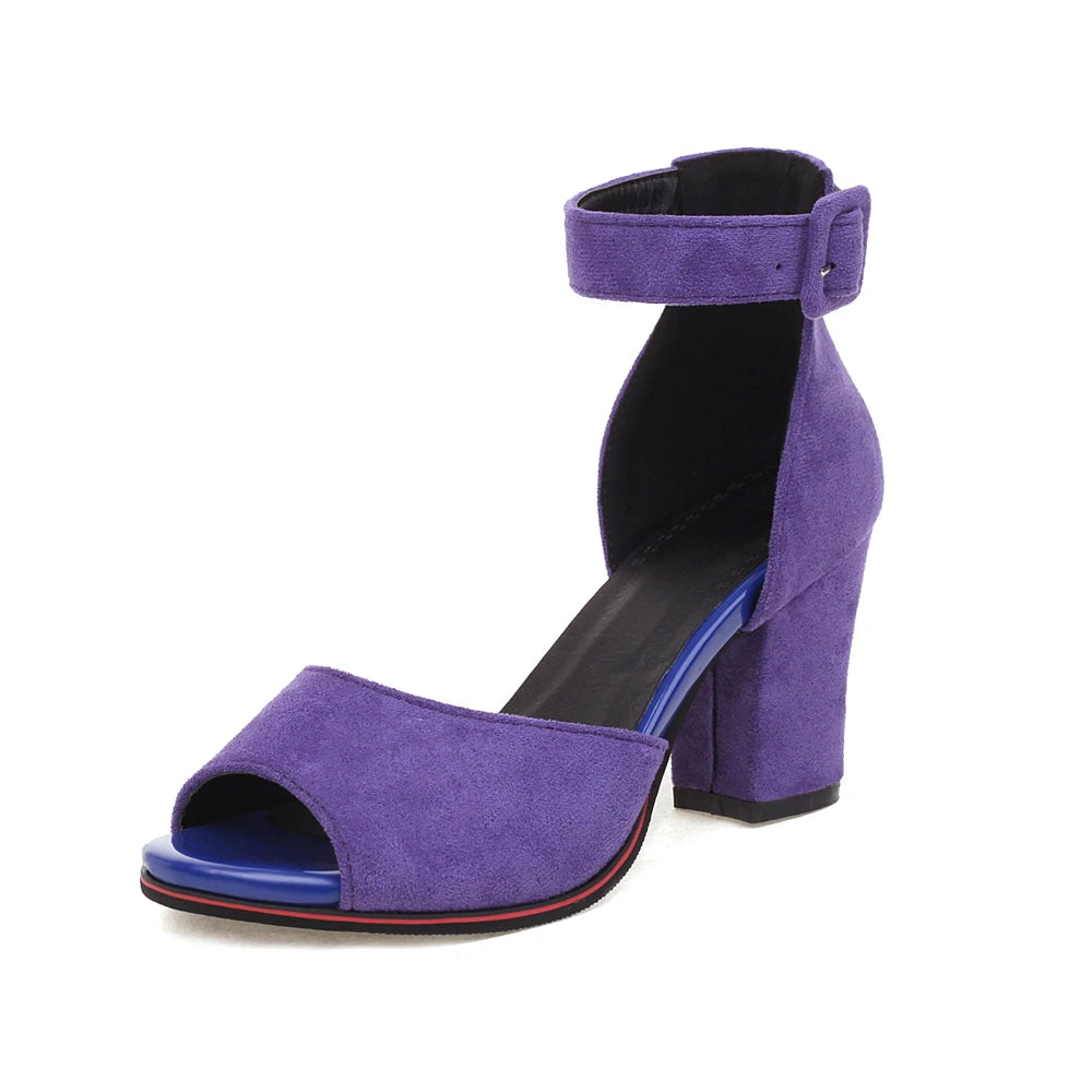 Blue Peep Toe Summer High Heels Women Sandals Wild Word Buckle