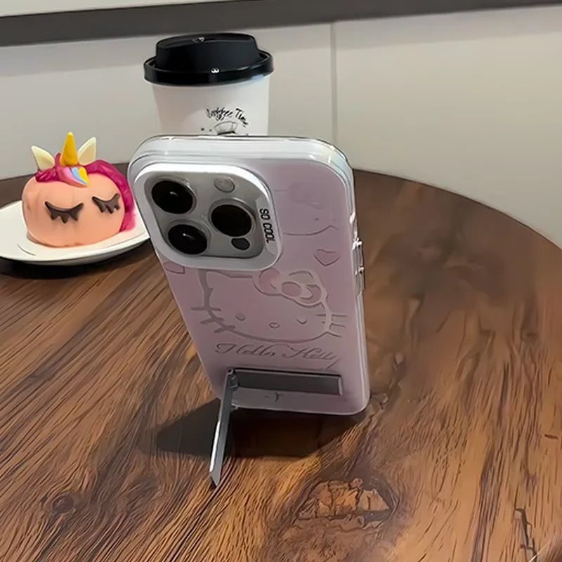 Pink Hello Kitty With Bracket Phone Case For iPhone