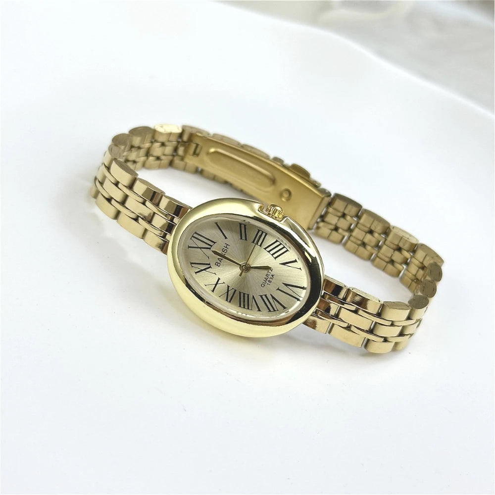 Vintage Women Roman Scale Classic Oval Dial Watch Simple Steel