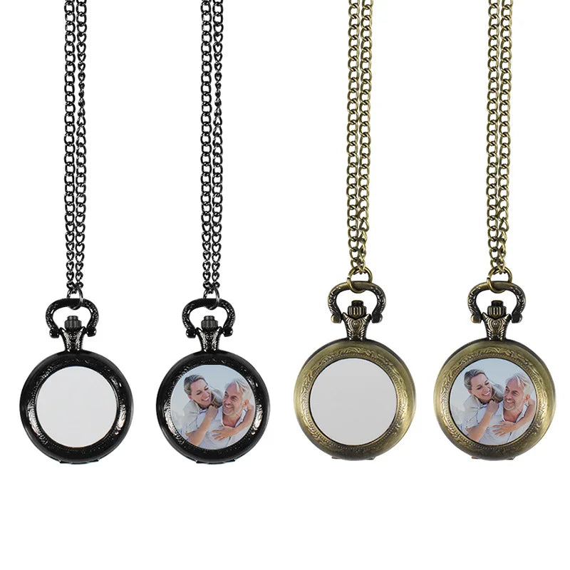 Vintage Necklace with Retro Pocket Watch Pendants Jewelry Sublimation Blanks Creative Gift