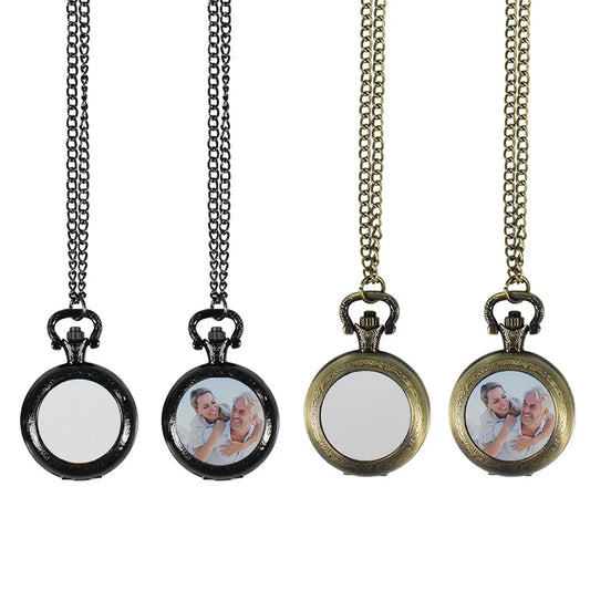 Vintage Necklace with Retro Pocket Watch Pendants Jewelry Sublimation Blanks Creative Gift