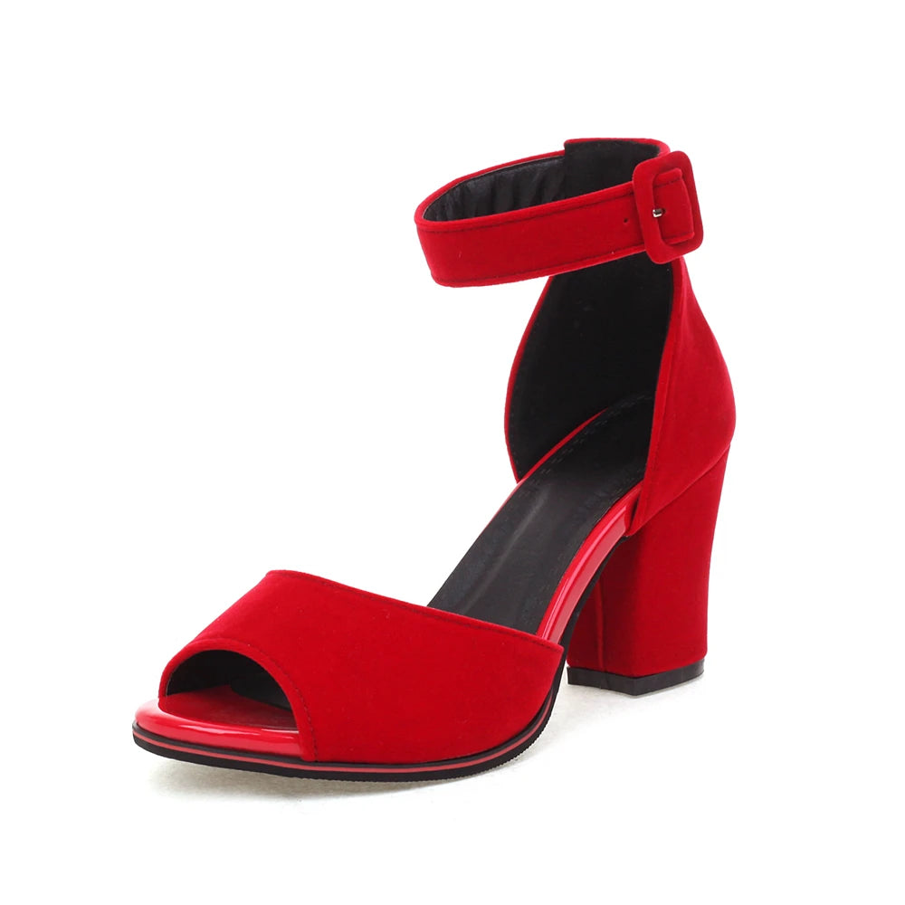 Blue Peep Toe Summer High Heels Women Sandals Wild Word Buckle