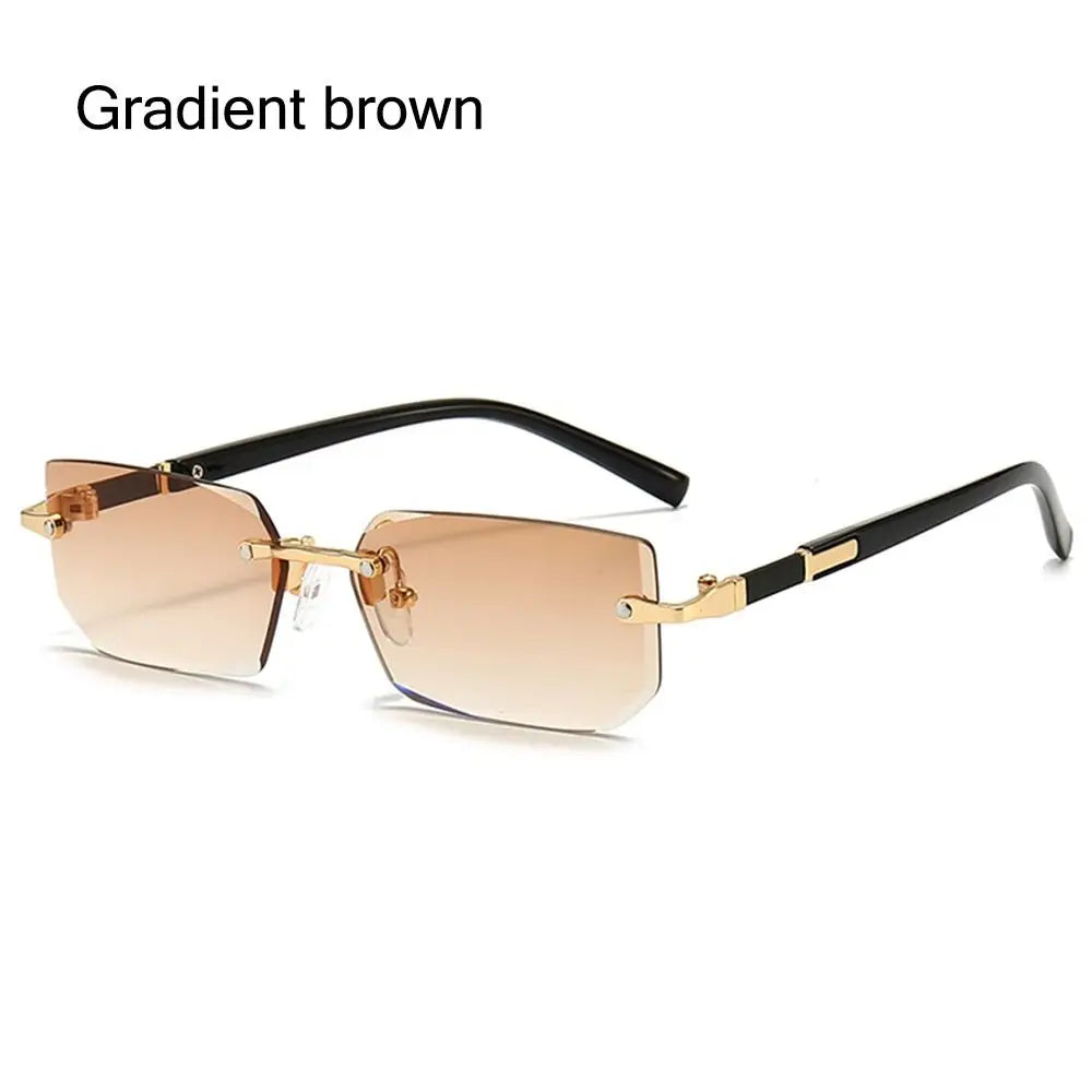 Trendy Rimless Sunglasses Frameless Rectangle Retro Shades Summer