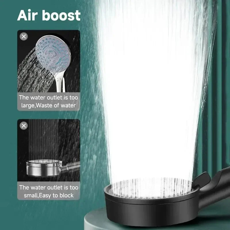 5 Mode Pressure Boost Shower Head Multifunction Adjustable Yield Shower