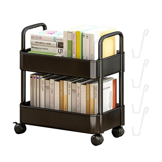 Under Table Storage Shelf with Wheel 2-Layer Movable Bookshelf Cart