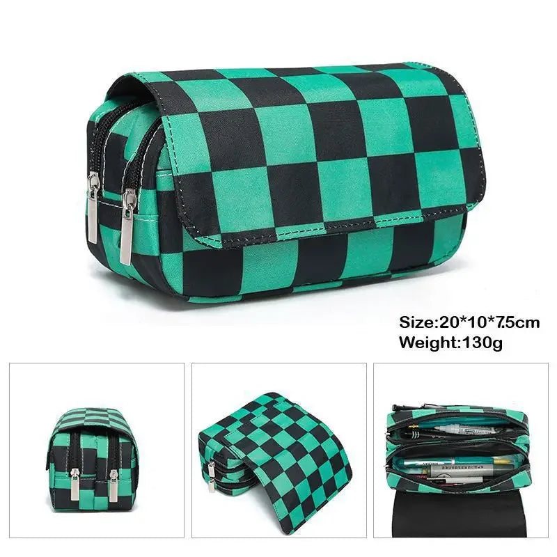 Anime Demon Slayer Pencil Case Student Bilayer Storage Bag