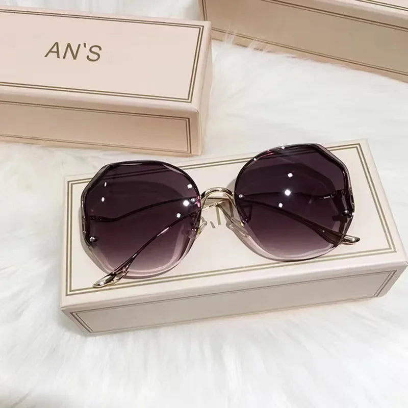 Rimless Sunglasses Polygonal Large Frame Gradient Sunscreen Eyeglasses