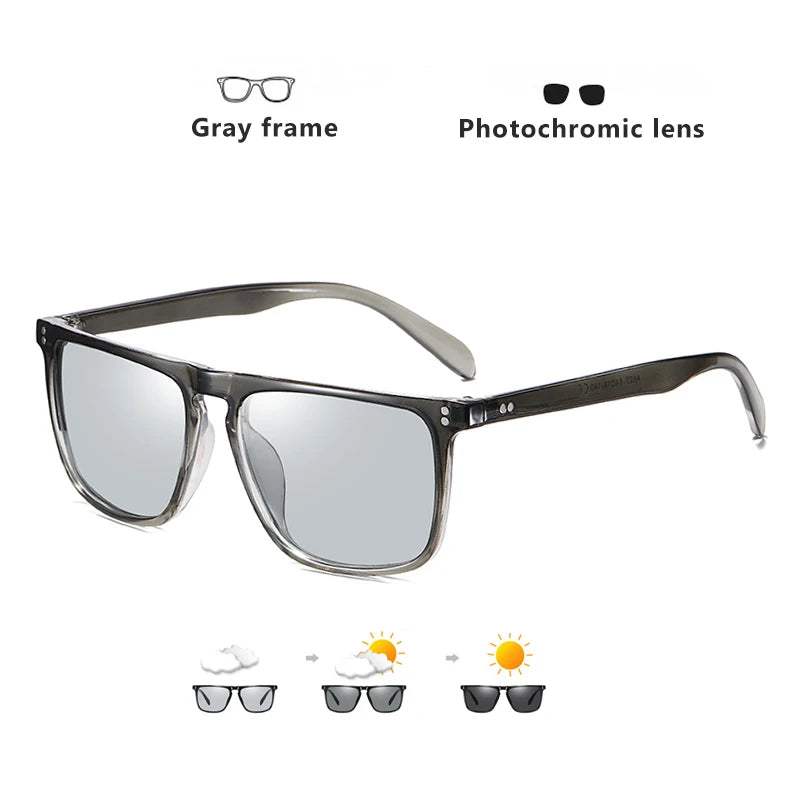 Brand Rivet Square Photochromic Sunglasses Polarized