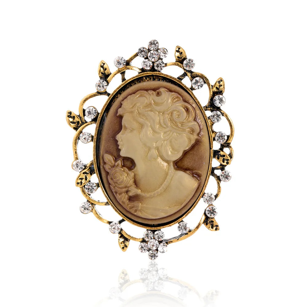 Vintage Victorian Design Queen's Cameo Brooch Pin, Antique
