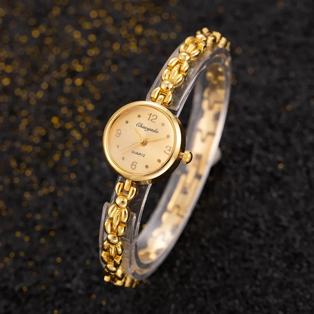 Vintage Gold Ladies Bracelet Watches Elegant Small Dial Quartz Wristwatch