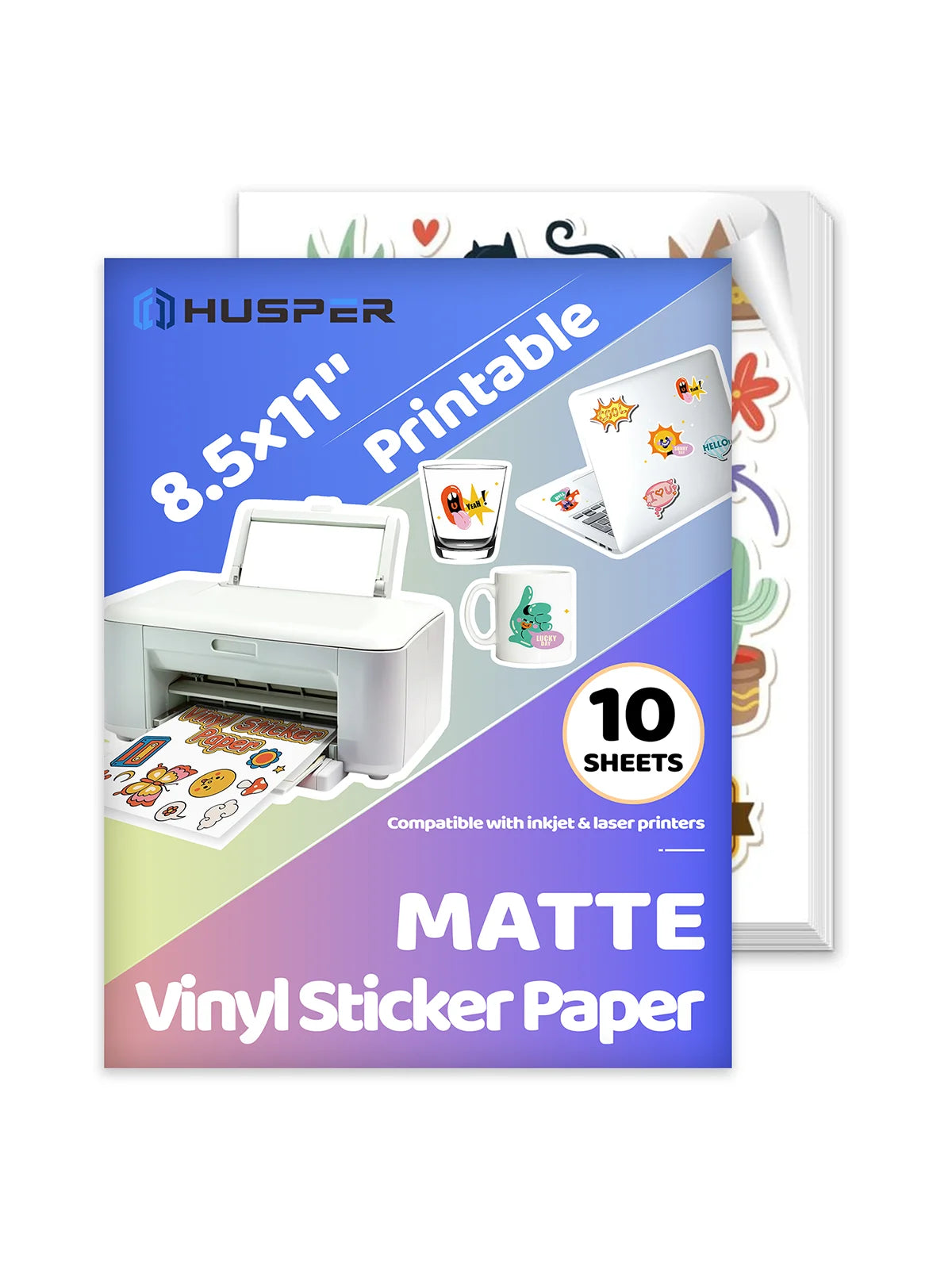 8.5x11 Inch Matte White Printable Vinyl Sticker Paper Self-Adhesive Inkjet Compatible