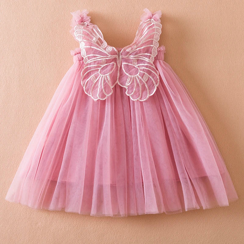 Little Flying Sleeve Dress Children's Bow Strawberry Embroidery