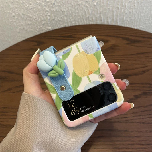 3D Tulip Wrist Strap Bracket Case for Samsung Galaxy Z Flip