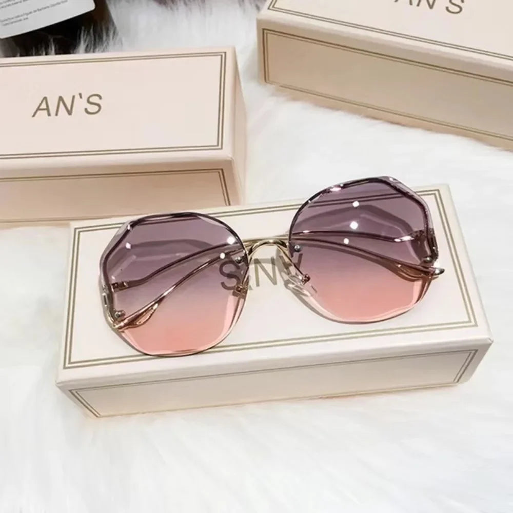 Rimless Sunglasses Polygonal Large Frame Gradient Sunscreen Eyeglasses