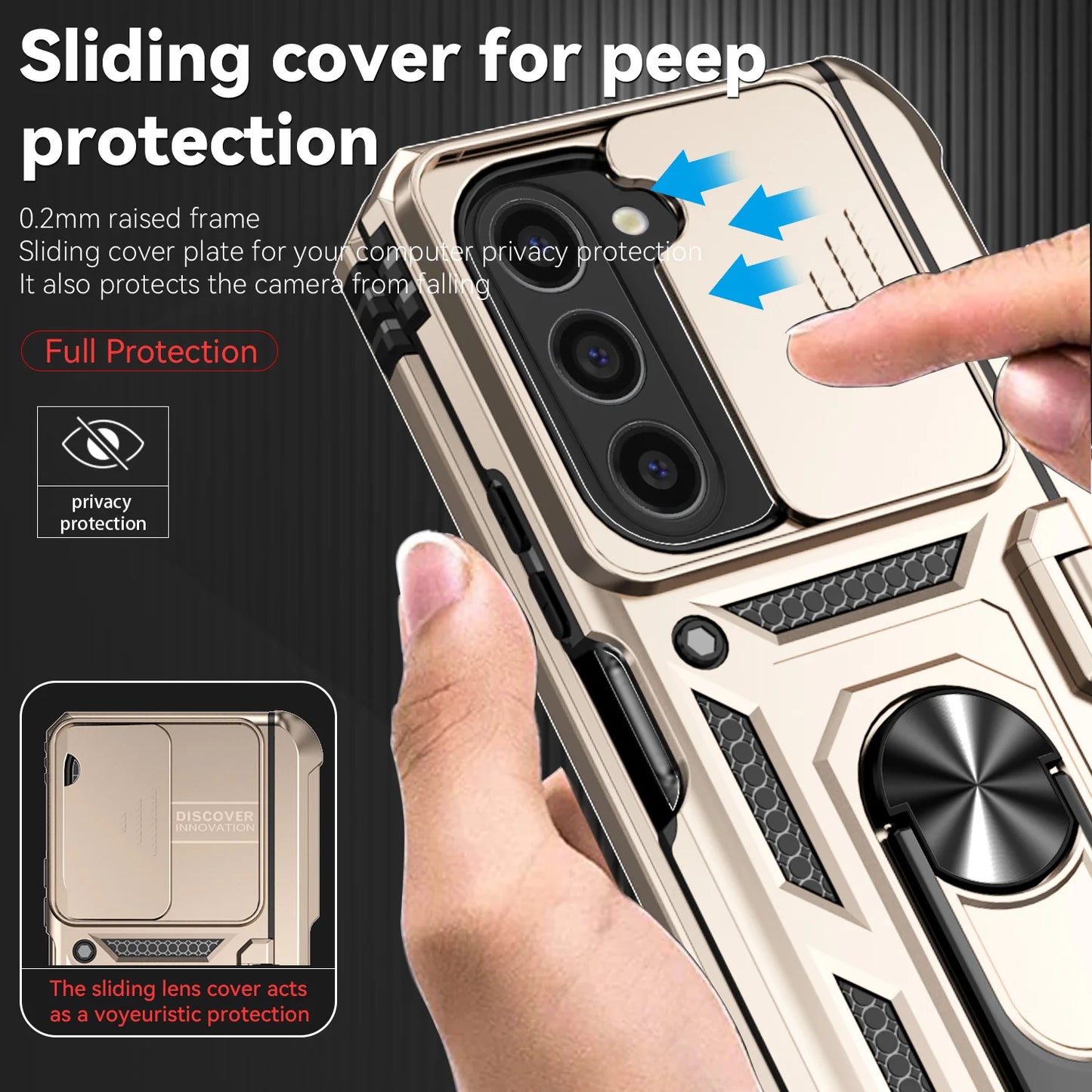 Slide Camera Phone Cover for Samsung Galaxy Z Fold Cases with Stand Holder Armor