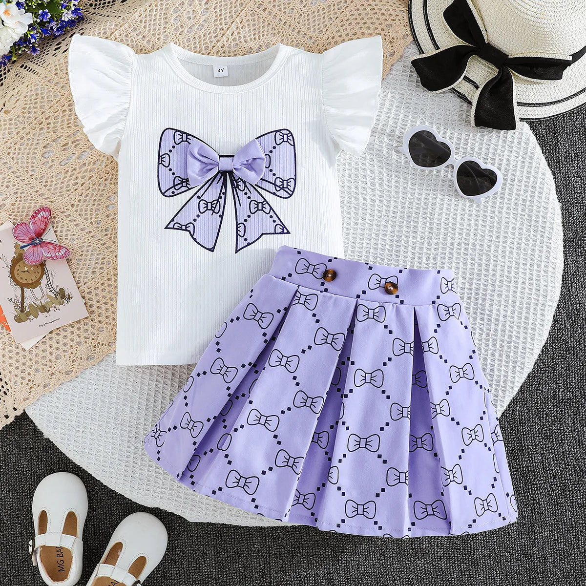 School Outfit Flutter Sleeve Front Bow