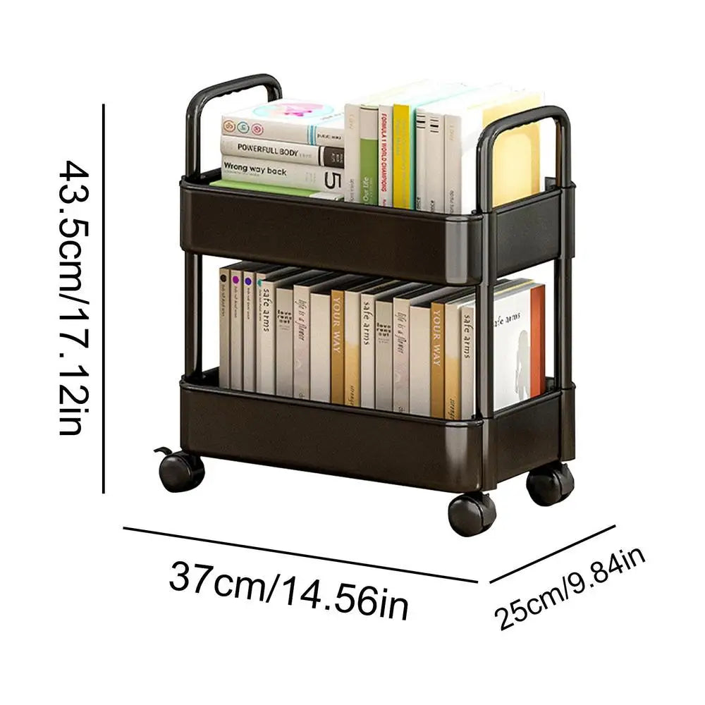 Under Table Storage Shelf with Wheel 2-Layer Movable Bookshelf Cart