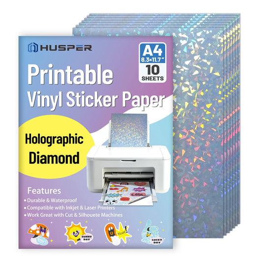 10 Sheets Diamond Printable Vinyl Sticker Paper - A4(8.3×11.7 Inch)