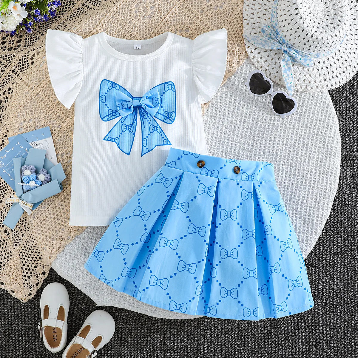 School Outfit Flutter Sleeve Front Bow