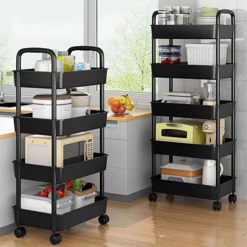 Multi-Layer Trolley Rack Plastic Trolley Kitchen Mobile Storage Rack with Wheels