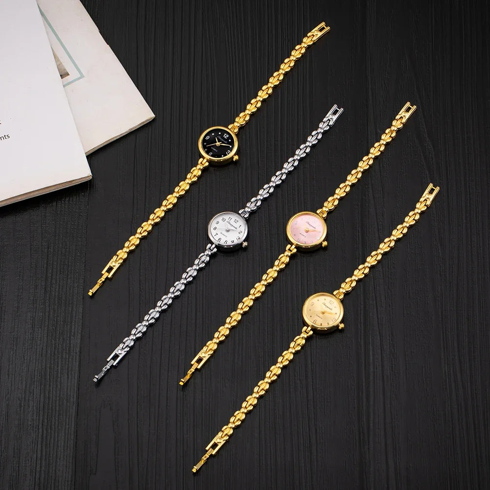 Vintage Gold Ladies Bracelet Watches Elegant Small Dial Quartz Wristwatch