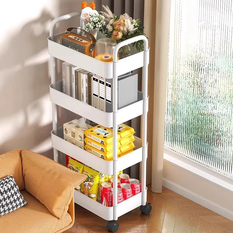 Multi-Layer Trolley Rack Plastic Trolley Kitchen Mobile Storage Rack with Wheels