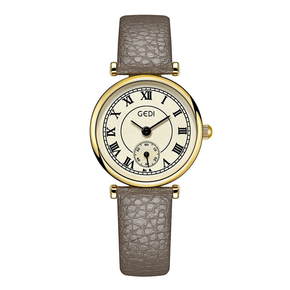 Vintage Temperament Small round dial quartz belt Watch