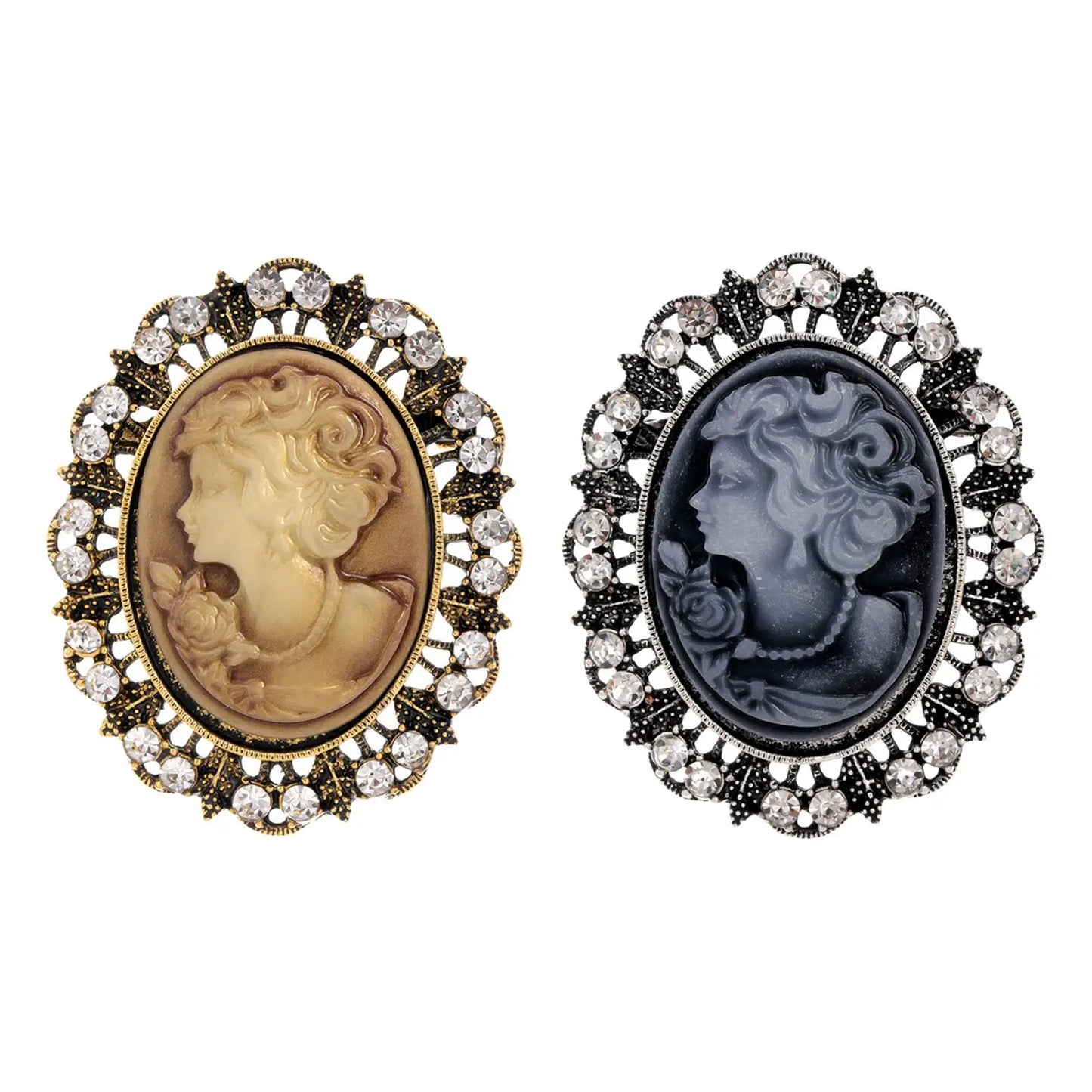 Lady Portrait Brooch Pin Rhinestone Vintage Style Gem Brooch